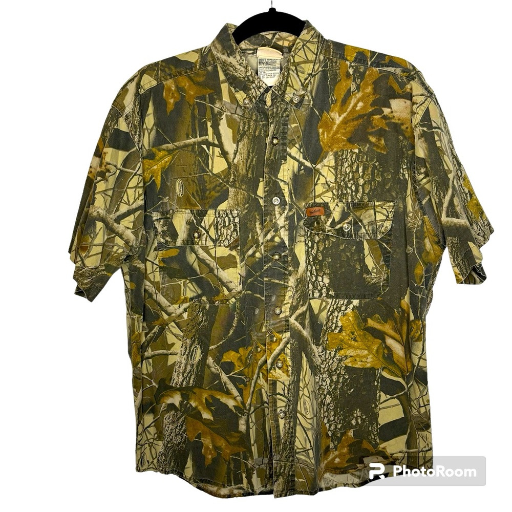 Woolrich Vintage Shirt Sz M Realtree Camouflage Short Sleeve Button Down Hunting